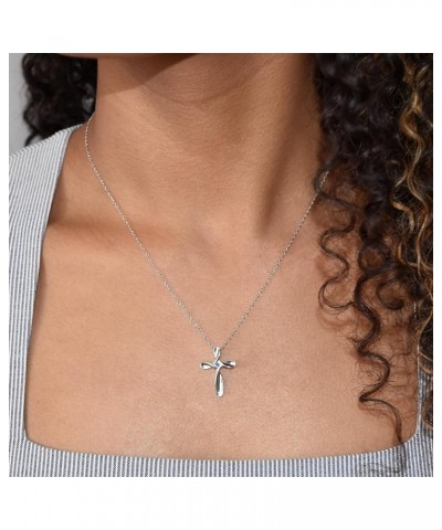 .925 Sterling Silver Gemstone Cross Pendant Necklace with Adjustable 18" Chain- Choice of Birthstone 12 December - Twist Genu...