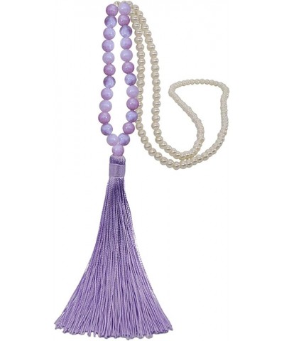 Long Strand Beads Necklace, Yoga Meditation Beads Necklace,Hand Knotted Mala Beaded Tassel Pendent Necklace 050-Purple Jade $...