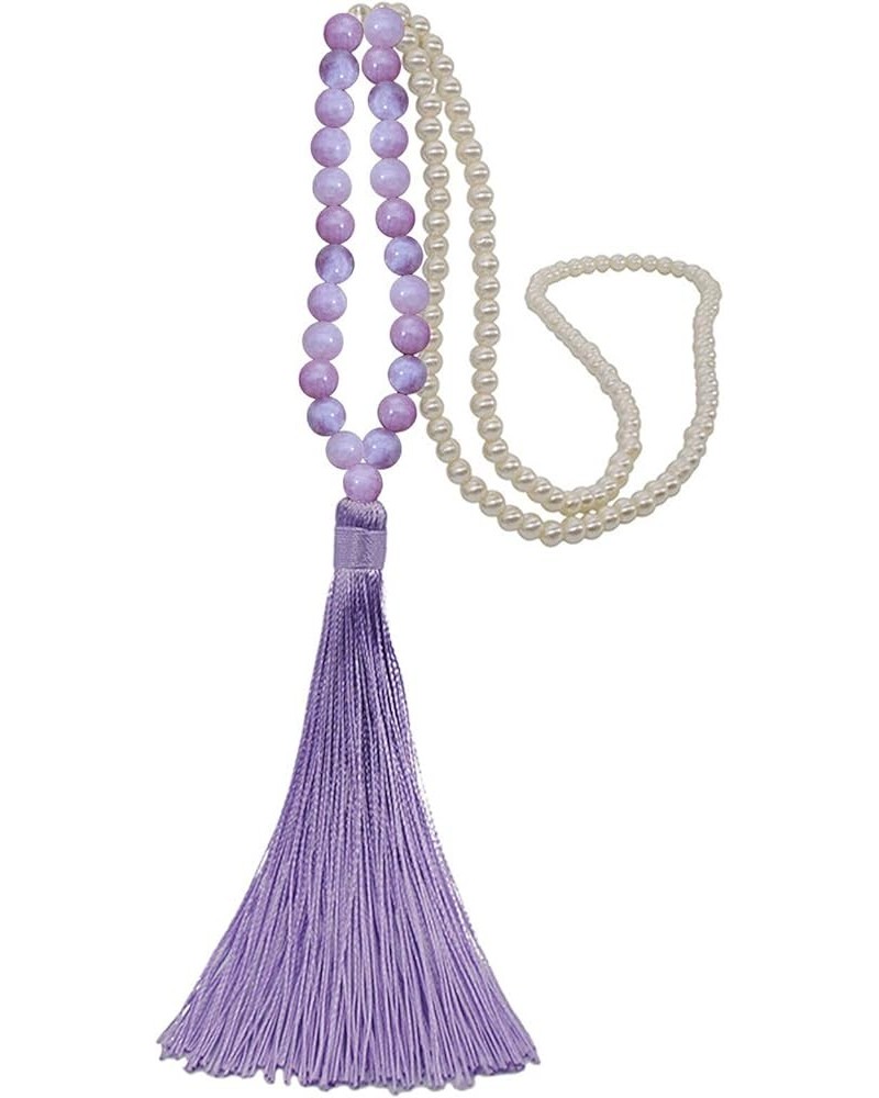 Long Strand Beads Necklace, Yoga Meditation Beads Necklace,Hand Knotted Mala Beaded Tassel Pendent Necklace 050-Purple Jade $...