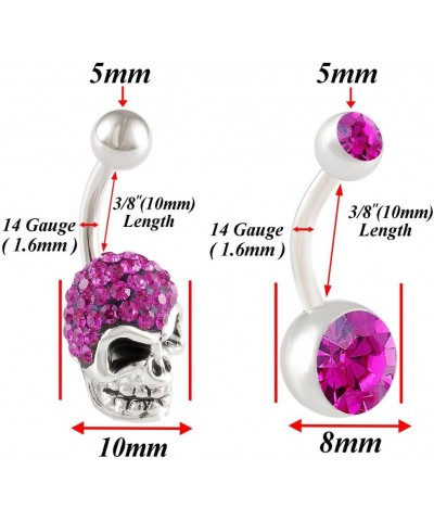 2 pcs 14g 3/8 Inch 10mm Skull Crystal Belly Button Bar Ring Implant Grade Surgical Steel Navel Barbell Piercing Aurora Boreal...