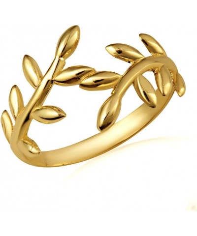 10K Yellow, White, and Rose Gold Wrap Around Olive Leaf Branch Vine 2.5mm Band Statement Ring for Women Girls, Available in S...