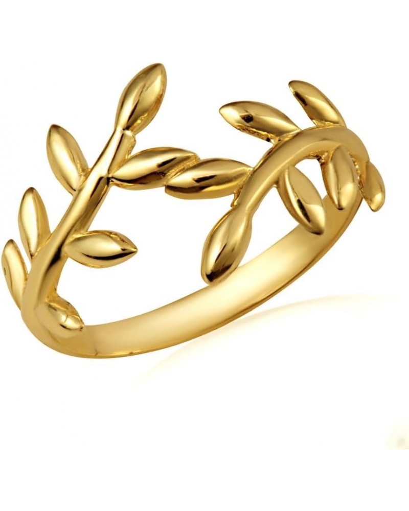 10K Yellow, White, and Rose Gold Wrap Around Olive Leaf Branch Vine 2.5mm Band Statement Ring for Women Girls, Available in S...