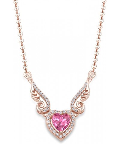 Angel Wings Heart Pendant Necklace In 14K Gold Over Sterling Silver rose-gold-plated-silver : Tourmaline $21.12 Necklaces