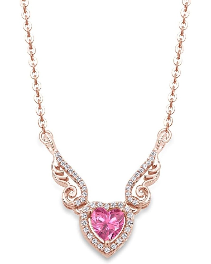 Angel Wings Heart Pendant Necklace In 14K Gold Over Sterling Silver rose-gold-plated-silver : Tourmaline $21.12 Necklaces