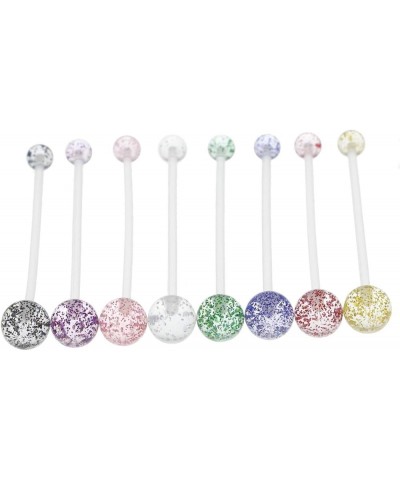 2-8pcs 1 1/2 Inch 38mm Flexible Bioflex Barbell 14G Sport Pregnancy Piercing Retainer Navel Belly Button Rings Glitter Balls ...