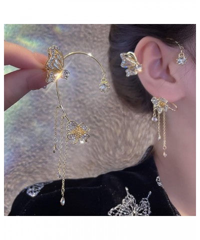 Butterfly Earrings For Women Trendy, Flower Tassel Cuff Clips On Silver Golden Charm Cubic Zirconia Dainty No Piercing Wrap B...