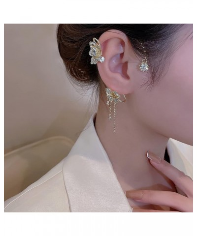 Butterfly Earrings For Women Trendy, Flower Tassel Cuff Clips On Silver Golden Charm Cubic Zirconia Dainty No Piercing Wrap B...