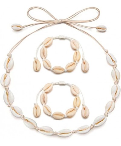 Puka White Natural Shell Necklace Set for Women Beach Boho Girls Jewelry Choker Bracelet Set (white shell set) $10.25 Necklaces