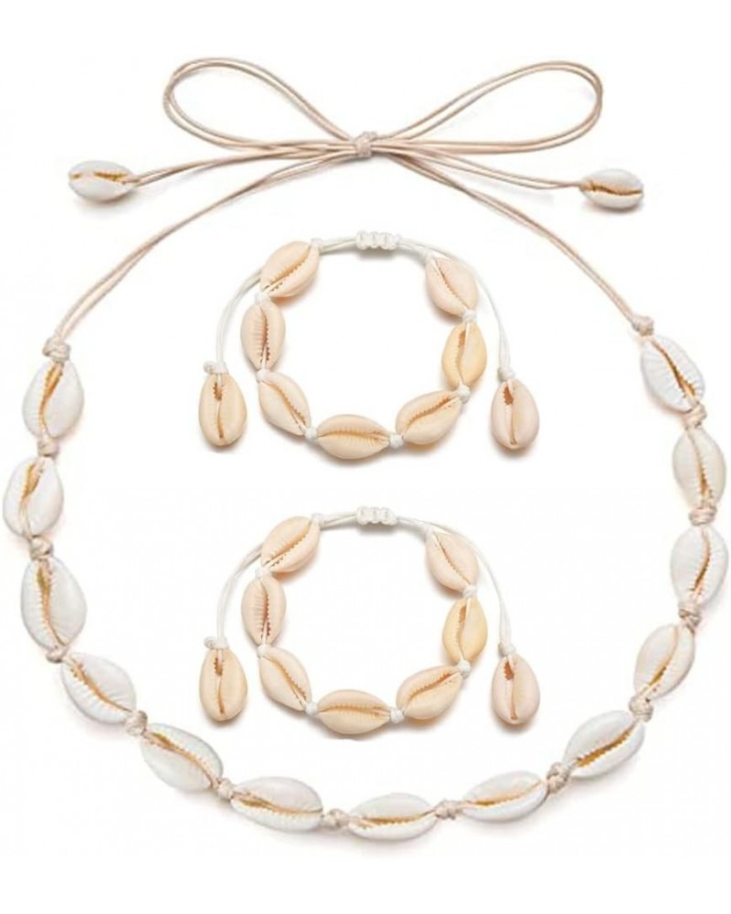 Puka White Natural Shell Necklace Set for Women Beach Boho Girls Jewelry Choker Bracelet Set (white shell set) $10.25 Necklaces