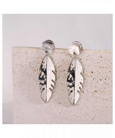 Gold Dangle Earrings Statement 14K Gold Plated Drop Earrings For Women Metal Feather Drop-Silver $9.34 Earrings