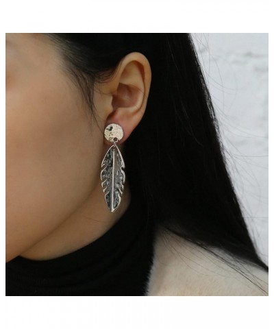 Gold Dangle Earrings Statement 14K Gold Plated Drop Earrings For Women Metal Feather Drop-Silver $9.34 Earrings