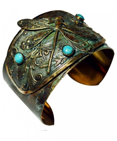 Verdigris Patina Brass Dragonfly Victorian Motif Cuff Bracelet - Turquoise - Vintage Limited Edition $48.00 Bracelets