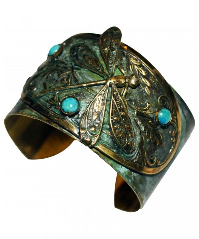 Verdigris Patina Brass Dragonfly Victorian Motif Cuff Bracelet - Turquoise - Vintage Limited Edition $48.00 Bracelets