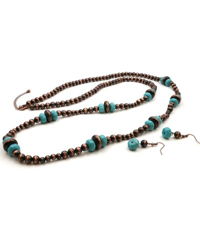 Navajo Pearl Long Necklace with Turquoise Beads 48" Extendable Southwestern Style Copper Tone $12.74 Necklaces