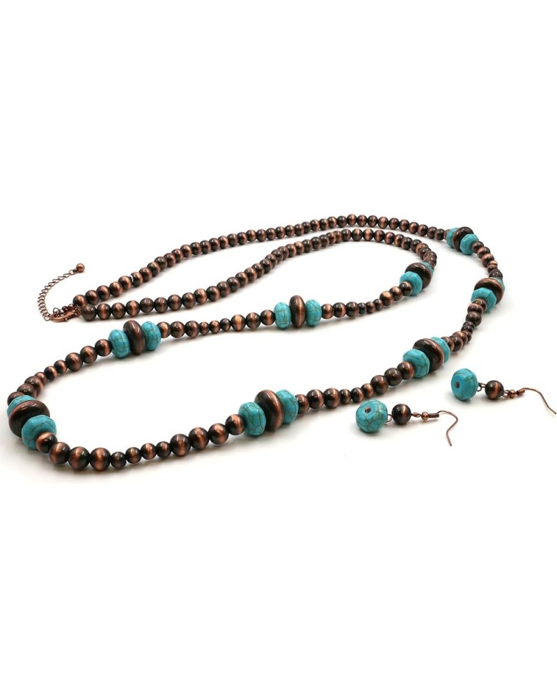 Navajo Pearl Long Necklace with Turquoise Beads 48" Extendable Southwestern Style Copper Tone $12.74 Necklaces