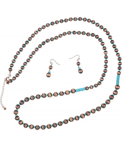 Navajo Pearl Long Necklace with Turquoise Beads 48" Extendable Southwestern Style Copper Tone $12.74 Necklaces