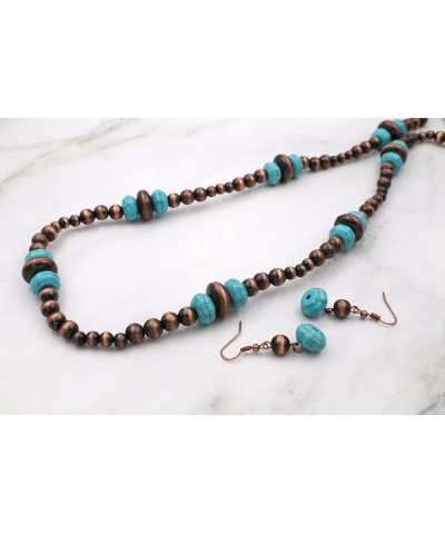 Navajo Pearl Long Necklace with Turquoise Beads 48" Extendable Southwestern Style Copper Tone $12.74 Necklaces