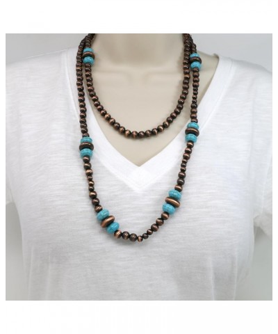 Navajo Pearl Long Necklace with Turquoise Beads 48" Extendable Southwestern Style Copper Tone $12.74 Necklaces