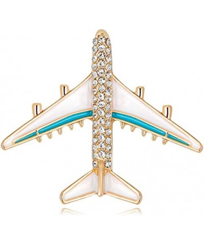 Rhinestone Airplane Brooch Pin for Women Men Crystal Enamel Plane Lapel Pins Cute Dress Accessories blue $7.69 Brooches & Pins