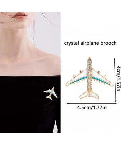 Rhinestone Airplane Brooch Pin for Women Men Crystal Enamel Plane Lapel Pins Cute Dress Accessories blue $7.69 Brooches & Pins