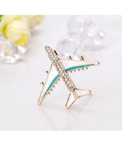 Rhinestone Airplane Brooch Pin for Women Men Crystal Enamel Plane Lapel Pins Cute Dress Accessories blue $7.69 Brooches & Pins