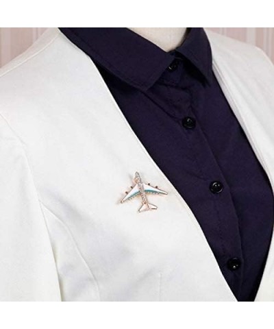 Rhinestone Airplane Brooch Pin for Women Men Crystal Enamel Plane Lapel Pins Cute Dress Accessories blue $7.69 Brooches & Pins