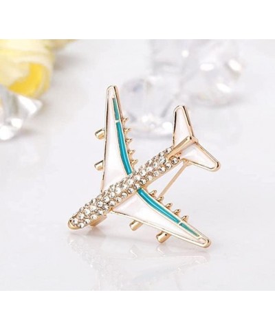 Rhinestone Airplane Brooch Pin for Women Men Crystal Enamel Plane Lapel Pins Cute Dress Accessories blue $7.69 Brooches & Pins