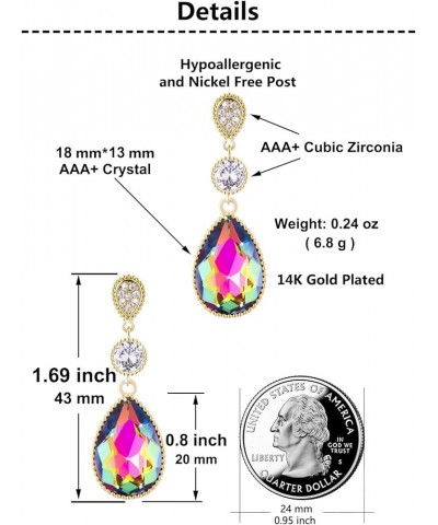 18 * 13MM Big Teardrop Crystal Pendant Dangle Necklaces and Earrings Jewelry Sets for Women Glod Plated Oct-Pink-14K Gold $16...