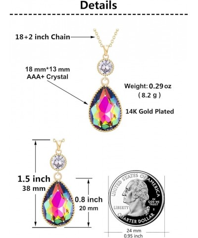 18 * 13MM Big Teardrop Crystal Pendant Dangle Necklaces and Earrings Jewelry Sets for Women Glod Plated Oct-Pink-14K Gold $16...