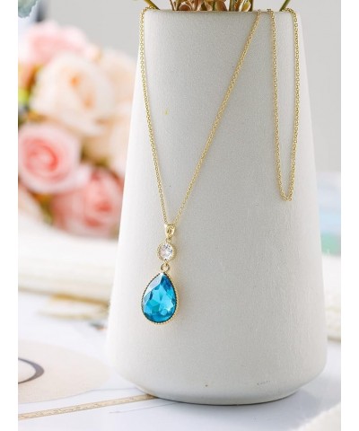 18 * 13MM Big Teardrop Crystal Pendant Dangle Necklaces and Earrings Jewelry Sets for Women Glod Plated Oct-Pink-14K Gold $16...