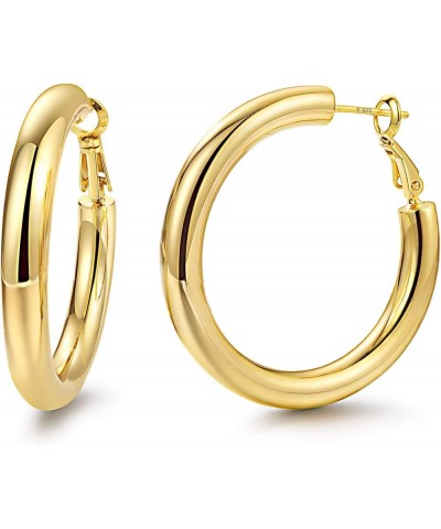 Chunky Gold Hoop Earrings 14K Gold Plated 925 Sterling Silver Post Thick Tube Hoops for Women And Girls 40mm gold tube $8.61 ...