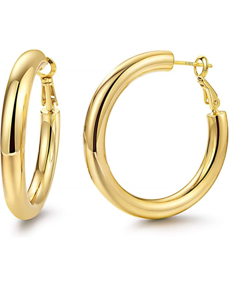 Chunky Gold Hoop Earrings 14K Gold Plated 925 Sterling Silver Post Thick Tube Hoops for Women And Girls 40mm gold tube $8.61 ...