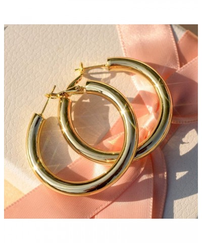 Chunky Gold Hoop Earrings 14K Gold Plated 925 Sterling Silver Post Thick Tube Hoops for Women And Girls 40mm gold tube $8.61 ...