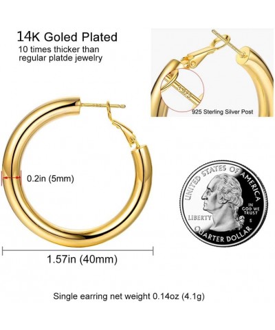 Chunky Gold Hoop Earrings 14K Gold Plated 925 Sterling Silver Post Thick Tube Hoops for Women And Girls 40mm gold tube $8.61 ...