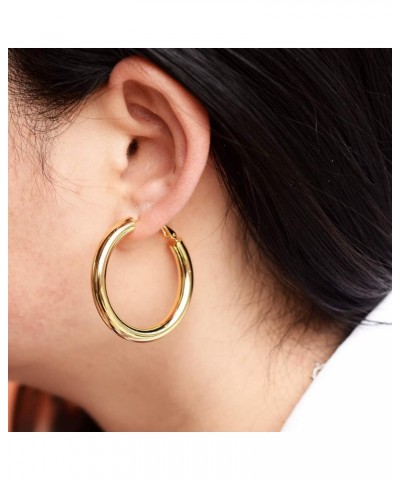 Chunky Gold Hoop Earrings 14K Gold Plated 925 Sterling Silver Post Thick Tube Hoops for Women And Girls 40mm gold tube $8.61 ...