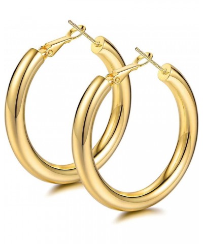 Chunky Gold Hoop Earrings 14K Gold Plated 925 Sterling Silver Post Thick Tube Hoops for Women And Girls 40mm gold tube $8.61 ...