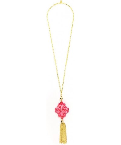 Twirling Blossom Resin Pendant Tassel Necklace Neon Pink $14.00 Necklaces