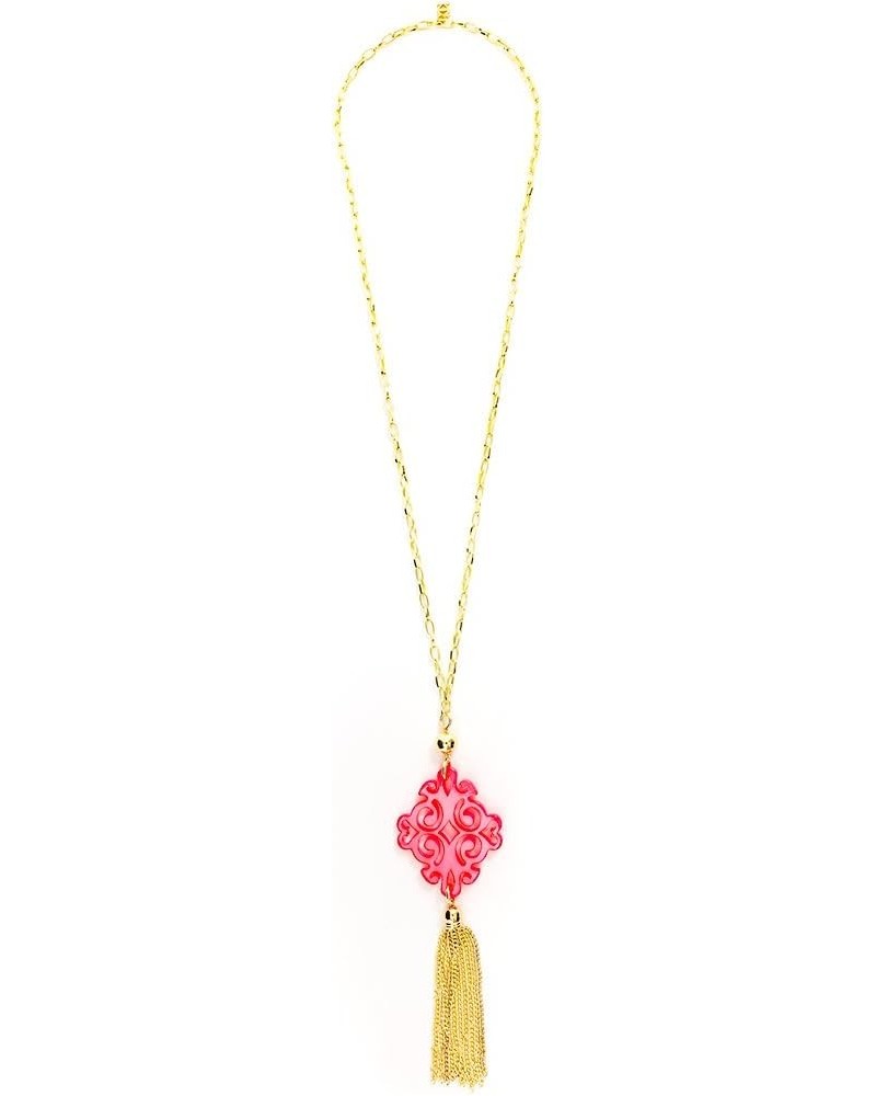 Twirling Blossom Resin Pendant Tassel Necklace Neon Pink $14.00 Necklaces