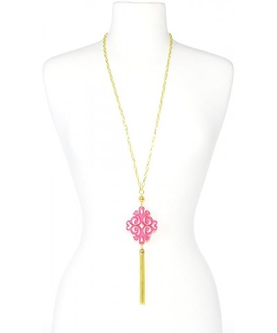 Twirling Blossom Resin Pendant Tassel Necklace Neon Pink $14.00 Necklaces