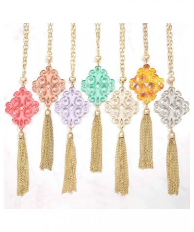 Twirling Blossom Resin Pendant Tassel Necklace Neon Pink $14.00 Necklaces