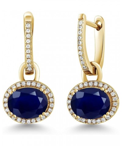 18K Yellow Gold Plated Silver Stunning Oval Gemstone Birthstone Dangling Earrings Sapphire $37.72 Earrings