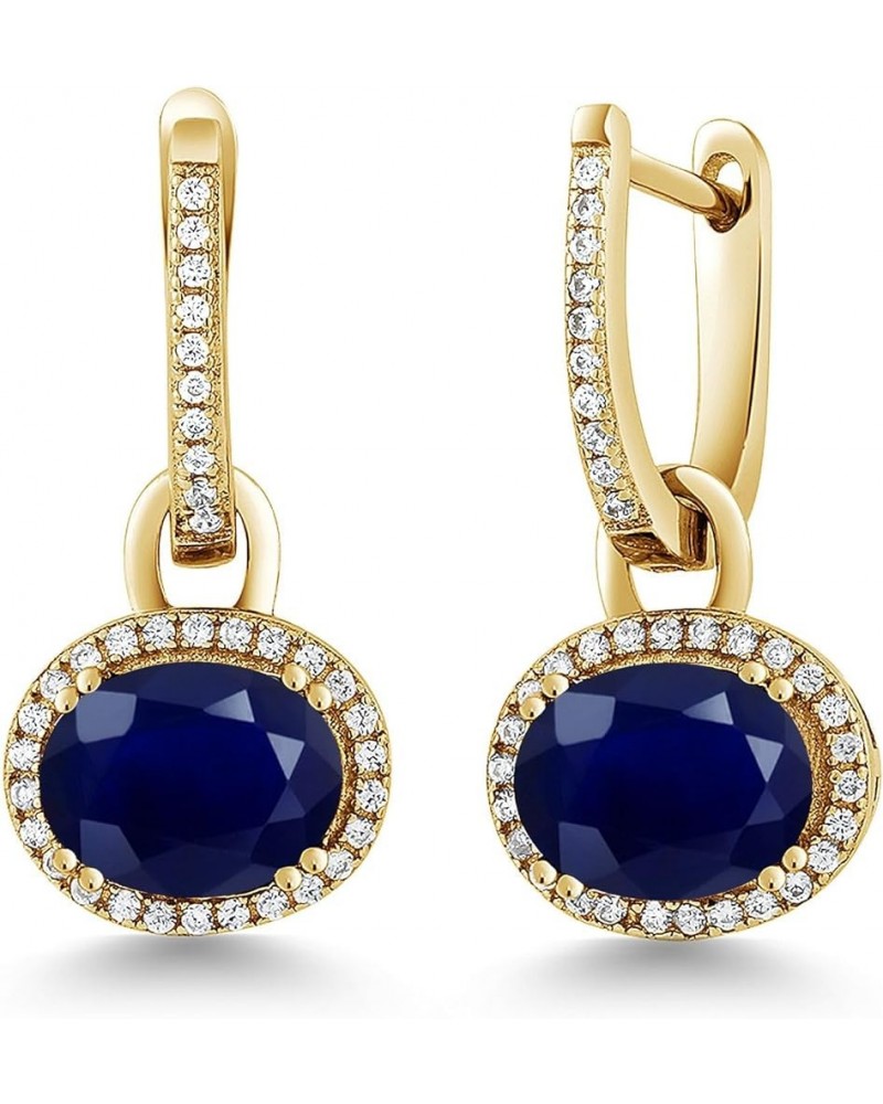 18K Yellow Gold Plated Silver Stunning Oval Gemstone Birthstone Dangling Earrings Sapphire $37.72 Earrings