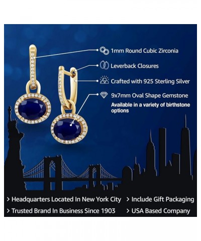 18K Yellow Gold Plated Silver Stunning Oval Gemstone Birthstone Dangling Earrings Sapphire $37.72 Earrings