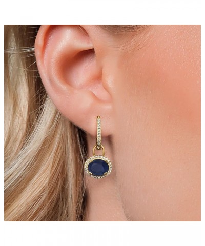 18K Yellow Gold Plated Silver Stunning Oval Gemstone Birthstone Dangling Earrings Sapphire $37.72 Earrings