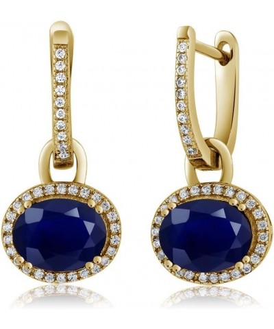 18K Yellow Gold Plated Silver Stunning Oval Gemstone Birthstone Dangling Earrings Sapphire $37.72 Earrings