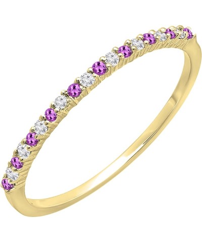 Round Amethyst & White Diamond Ladies Stackable Thin Matching Wedding Band | Available in 10K/14K/18K Gold Ring Size 5 in 14K...