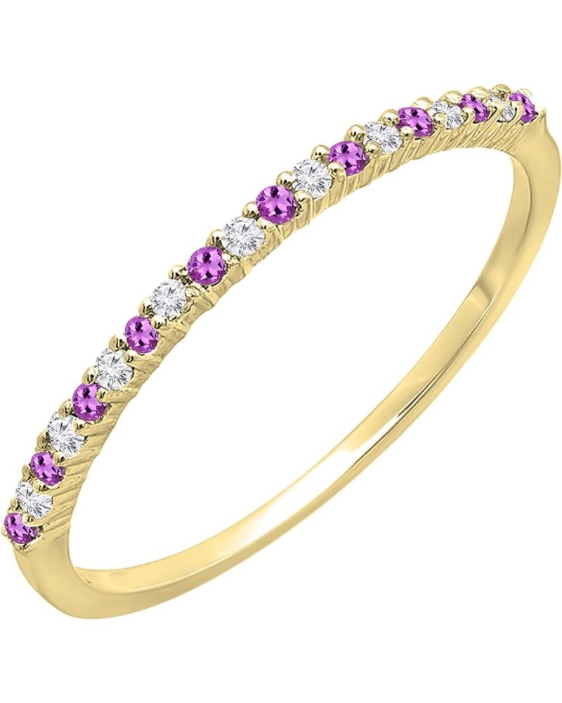 Round Amethyst & White Diamond Ladies Stackable Thin Matching Wedding Band | Available in 10K/14K/18K Gold Ring Size 5 in 14K...