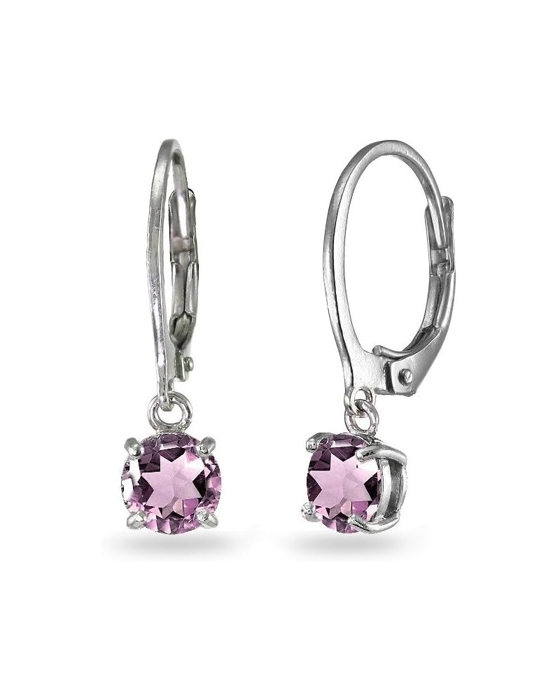 Sterling Silver 6mm Round Dangle Dainty Leverback Dangle Earrings for Women Girls June - Sim. Alexandrite $18.90 Earrings