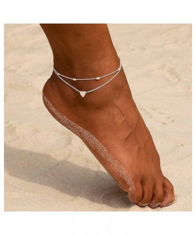 Ankle Bracelets for Women 14K Gold Plated Anklet for Women Silver Layered Shining Tennis Anklet Dainty Beaded Bar Dot Pearl S...