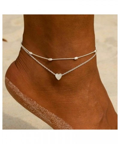 Ankle Bracelets for Women 14K Gold Plated Anklet for Women Silver Layered Shining Tennis Anklet Dainty Beaded Bar Dot Pearl S...